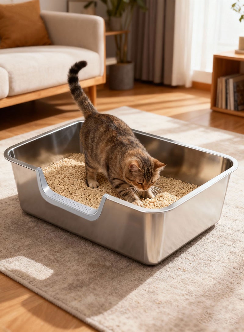 كيدل ﻿ الفولاذ المقاوم للصدأ قطة القمامة مربع مع مقطعة عالية الجانب المعدني القط القمامة البان القطط مرحاض رش-دليل وغير اللاصقة سهلة التنظيف - Image 3